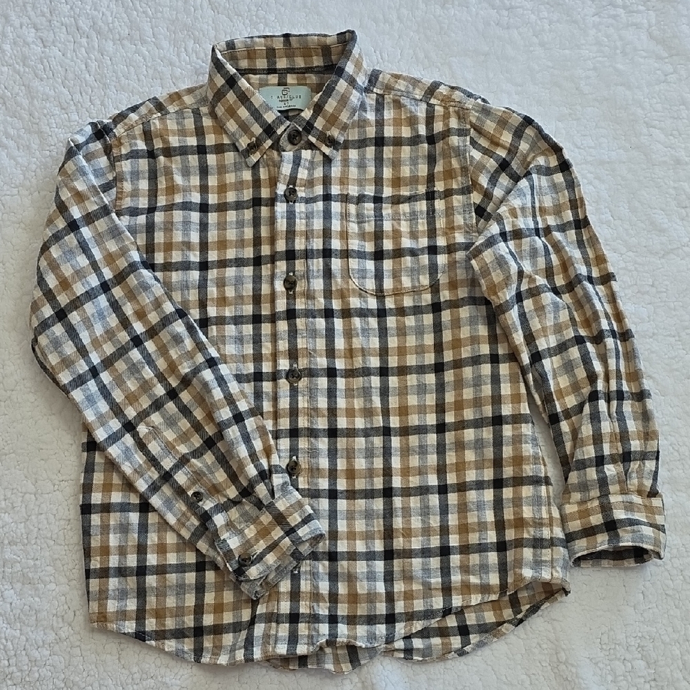 Class Club Beige, Brown & Black Plaid Button-Down Shirt